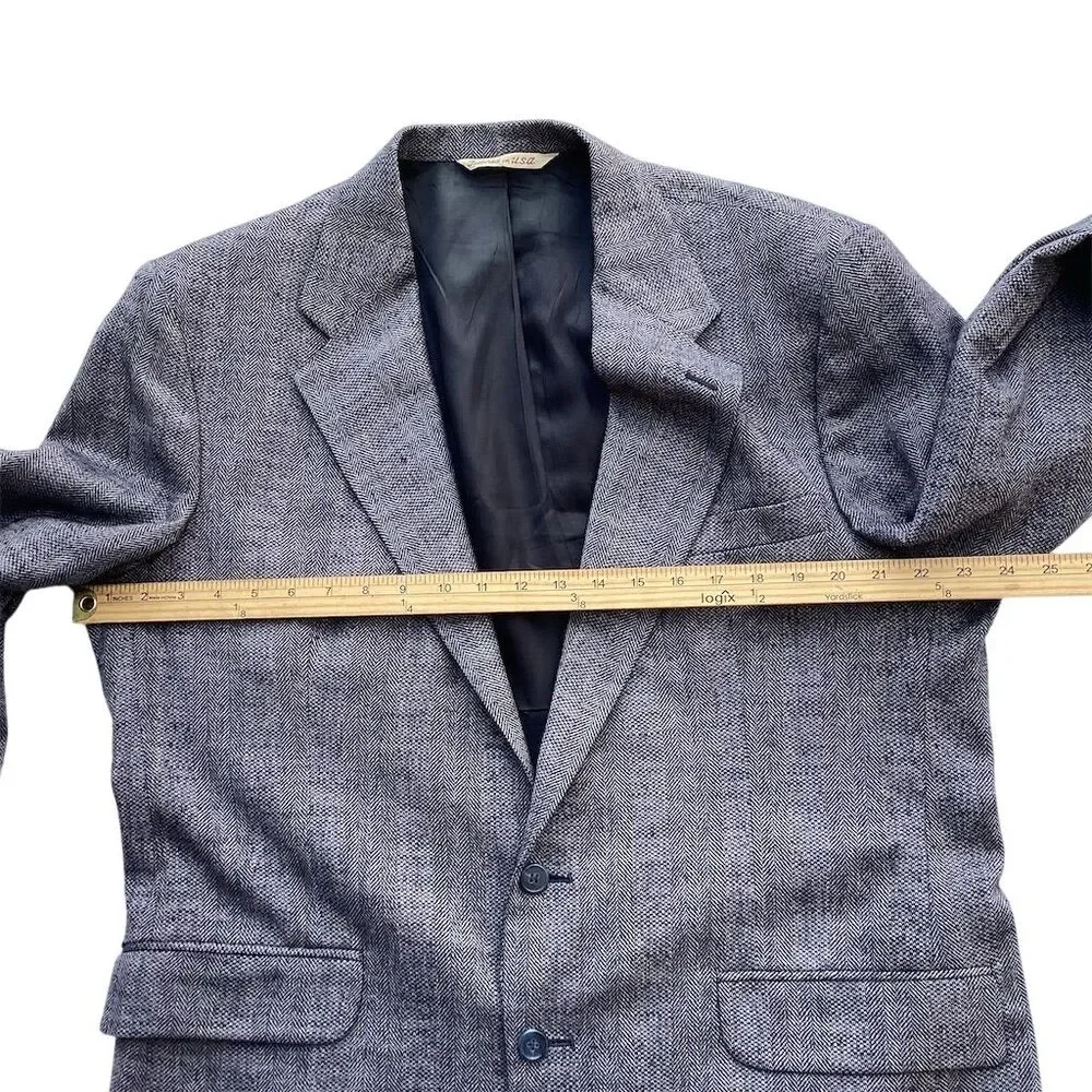 Stafford Men's Blue Wool Herringbone‎ Sport Coat Blazer Size 44R